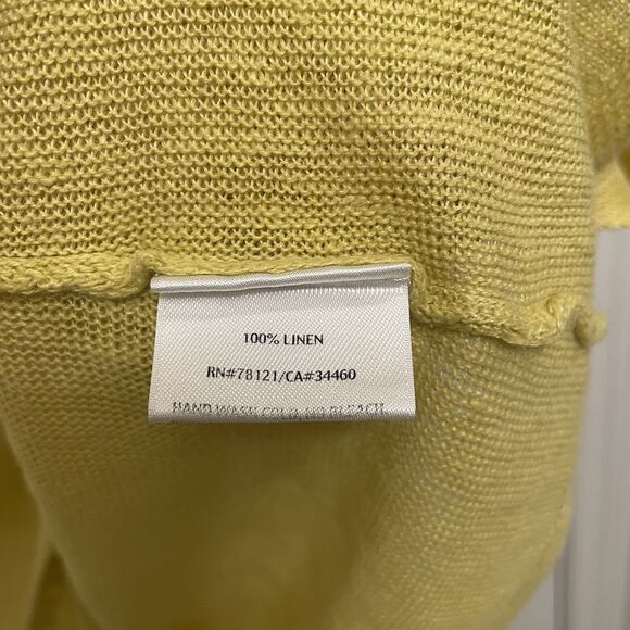 EILEEN FISHER 100% Linen 3/4 Sleeve Top Large Yellow Bateau Neck - Picture 4 of 6